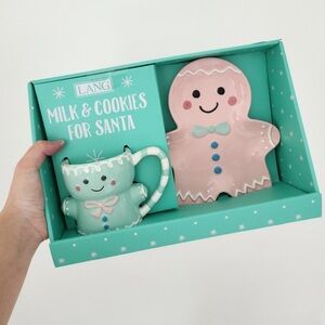 🎄 Lang Gingerbread Mommy and Me Ceramic Christmas Pink Blue Mug Set NEW